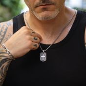 Cross Tag Engraved Necklace for Men - Sterling Silver