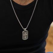 Cross Tag Engraved Necklace for Men - Sterling Silver