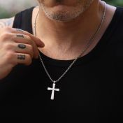 Engraved Cross Necklace for Men - Sterling Silver