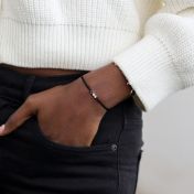 A Mother's Love Diamond Bracelet - Black String [Black & White Diamonds / 14 Karat Gold] - 1 Large Black Diamond + 2 Small White Diamonds