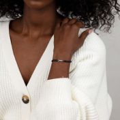 A Mother's Love Birthstone Bracelet - Wide Black String [Sterling Silver]