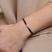 A Mother's Love Birthstone Bracelet - Wide Black String [Sterling Silver]