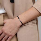 A Mother's Love Birthstone Bracelet - Wide Black String [Sterling Silver]