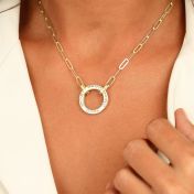 Grote Familie Cirkel Schakel Naam Ketting met een Diamant [18K Goud Vermeil]