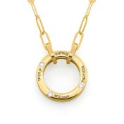 Grote Familie Cirkel Schakel Naam Ketting met een Diamant [18K Goud Vermeil]