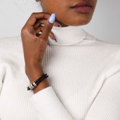 Armband aus echtem Schwarzleder mit Gravur für Damen