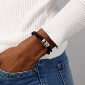 Armband aus echtem Schwarzleder mit Gravur für Damen
