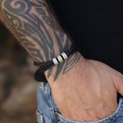 Cool Black leather bracelet with children's names. Genuine Black Leather