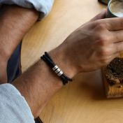 Leather Bracelet for Men with Engraved Beads in Sterling Silver
