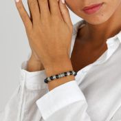 Bracelet Croix en Onyx Noir avec Prénoms pour Femme [Argent 925]