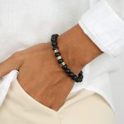 Armband aus schwarzem Onyx mit Gravur für Damen [750er vergoldet]