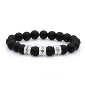 Pulsera de Nombre para Mujer con Ónix Negro y Cristales [Plata de Ley]