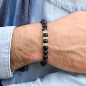 Bracciale da Uomo con Nome in Onice Nero Serene - Oro 18 Carati Vermeil