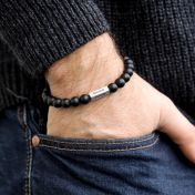 Black Onyx Bracelet For Men With 3D Bar