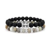 Cross Black Onyx and Picasso Jasper Bracelet Set