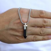 Collier Prénom Onyx Noir pour Homme - Argent 925