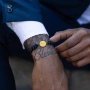 Black Onyx Engraved Map Men Bracelet [18K Gold Vermeil]