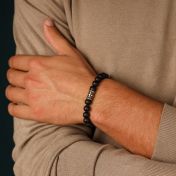 Black Onyx Cross Men Bracelet - Vintage Yellow