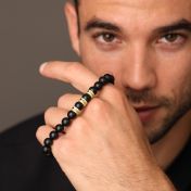 Black Onyx Men Name Bracelet with Diamonds [18K Gold Vermeil]