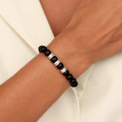 Bracelet Onyx Noir Mat avec Prénoms pour Femme