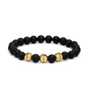 Damenarmband aus schwarzem Onyx – gravierte Kugeln [750er Gold Vermeil]