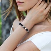 Damenarmband aus schwarzem Onyx – gravierte Kugeln [Sterlingsilber]