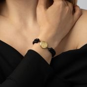 Black Onyx Engraved Map Bracelet [14 Karat Gold]