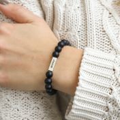 Black Onyx Bracelet For Women With 3D Bar [Sterling Silver]