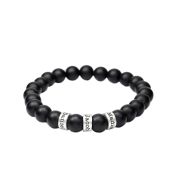 Bracelet Onyx Noir Mat avec Prénoms pour Femme
