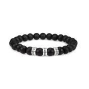 Bracelet Onyx Noir Mat avec Prénoms pour Femme