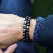 Men Onyx Bracelet with White Crystal Pave