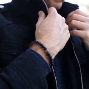 Men Onyx Bracelet with White Crystal Pave