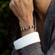Bracelet Onyx Noir Prénoms pour Femme Avec Nano Bible [Argent 925]