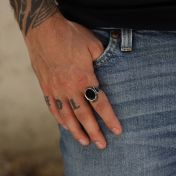 Black Orchid Onyx Men Ring - Sterling Silver