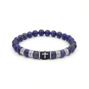 Schwarzes Kreuz Armband aus Lapislazuli mit Gravur - für Herren