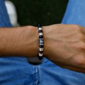 Black Silver Cross Diamond Men Name Bracelet - Black Onyx 