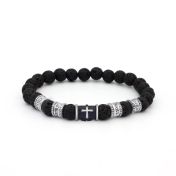 Bracciale da Uomo con Croce Nera d'Argento con Pietre Laviche