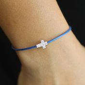 Crystal Cross Bracelet - Blue Cord [Sterling Silver]
