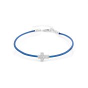 Crystal Cross Bracelet - Blue Cord [Sterling Silver]