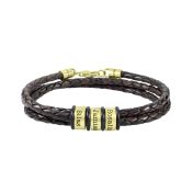 Bracelet Homme Marron avec Noms Séparés Plaqué Or 18ct