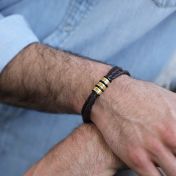 Bracelet Homme Marron avec Noms Séparés Plaqué Or 18ct
