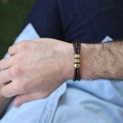 Bracelet Homme Marron avec Noms Séparés Plaqué Or 18ct