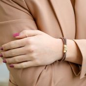 Bracciale con Nomi di Famiglia - Pelle Scamosciata Marrone [Placcato Oro 18kt]