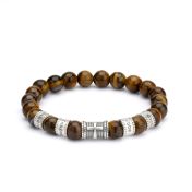 Cross Men Name Bracelet with Brown Tiger Eye Stones 
