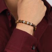 BrownTiger Eye name bracelet for men with engraved spheres in silver
