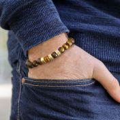 Namensarmband aus braunem Tigerauge für Herren [750er Gold Vermeil]