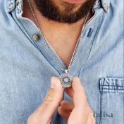 Captain's Wheel Necklace with Coordinates - Sterling Silver