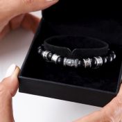 Bracelet Onyx Noir Prénom avec Boussole pour Femme - Argent