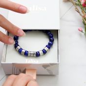 Kruis Vrouwen Naam Armband Met Lapis Lazuli Stenen [Sterling Zilver]