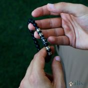 Black Cross Men Name Bracelet With Black Onyx Stones - Vintage Yellow